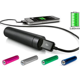 black, pink, silver, green, blue usb powered rechargable power bank for charging digital mobile devices on the go. 2,600mAh